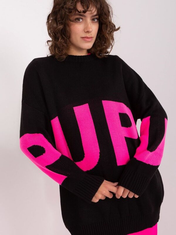 Sweter Damski Model BA-SW-8060.05P Black/Pink - Badu - obrazek 2