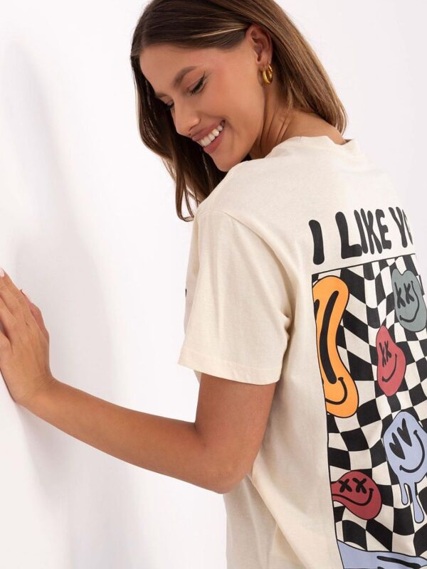 T-shirt Damski Model D12022AC02645E Light Beige - Sublevel - obrazek 3