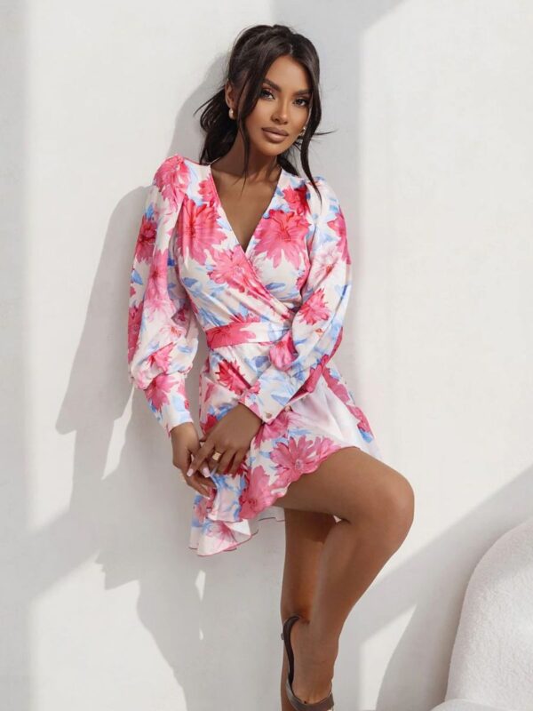 Sukienka Model Anna krótka 219850661 Pink/Blue Flowers - LaBalancia