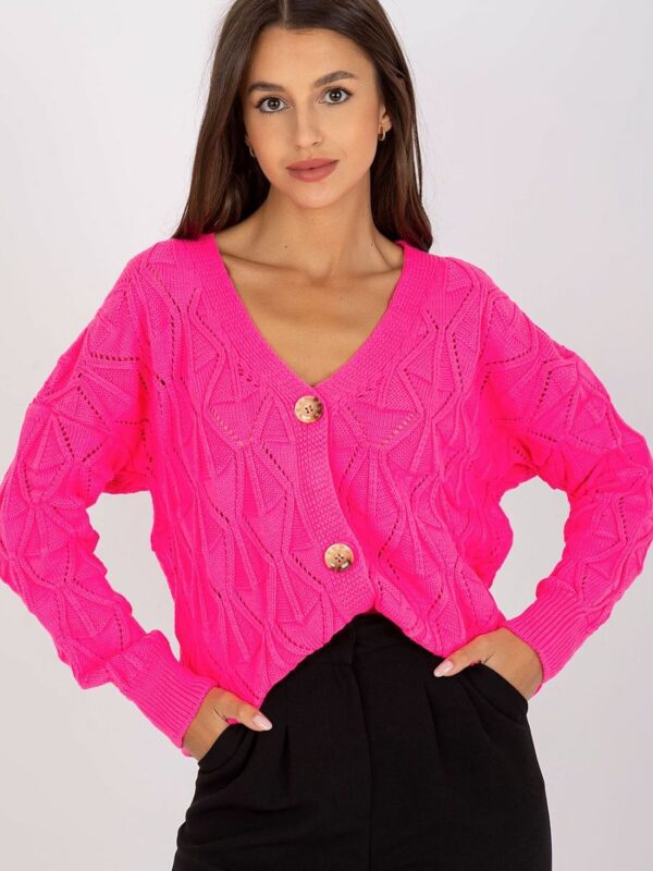 Sweter Kardigan Model LC-SW-8035.06X Fluo Pink - Rue Paris