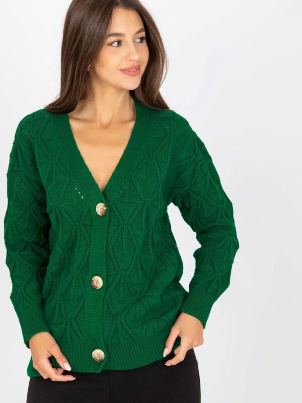 Sweter Kardigan Model LC-SW-8035.06X Dark Green - Rue Paris