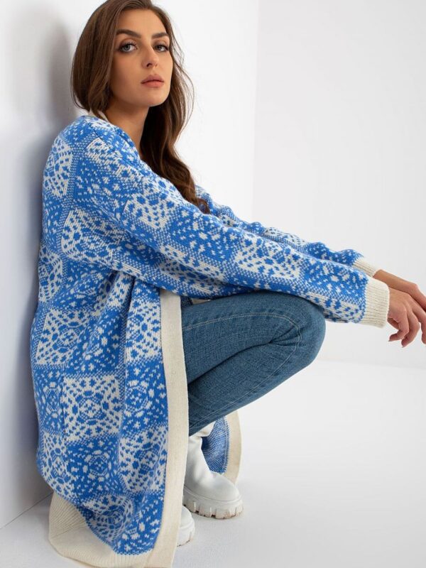 Sweter Kardigan Model LC-SW-0301.45P White/Blue - Rue Paris